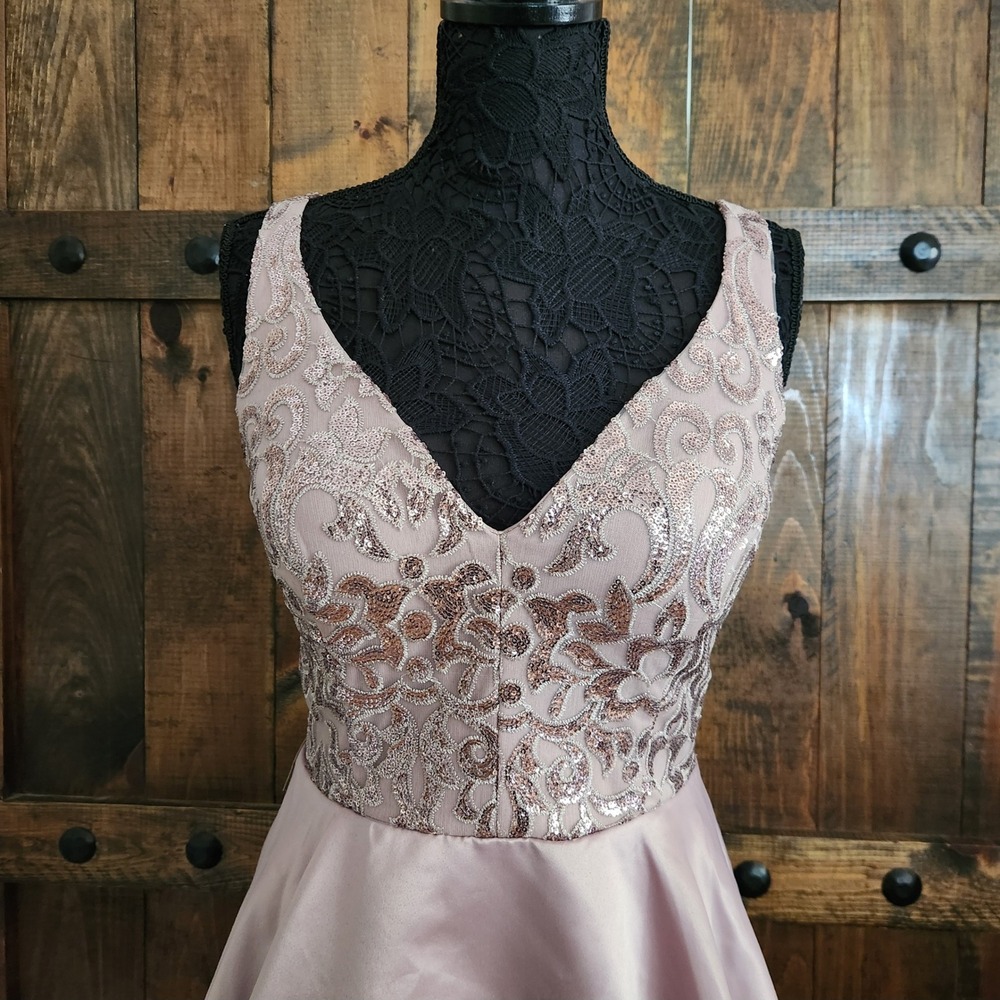 City Studio Pink Sequin Bodice‎ Tiered Satin Fit & Flare Homecoming Dress Corset